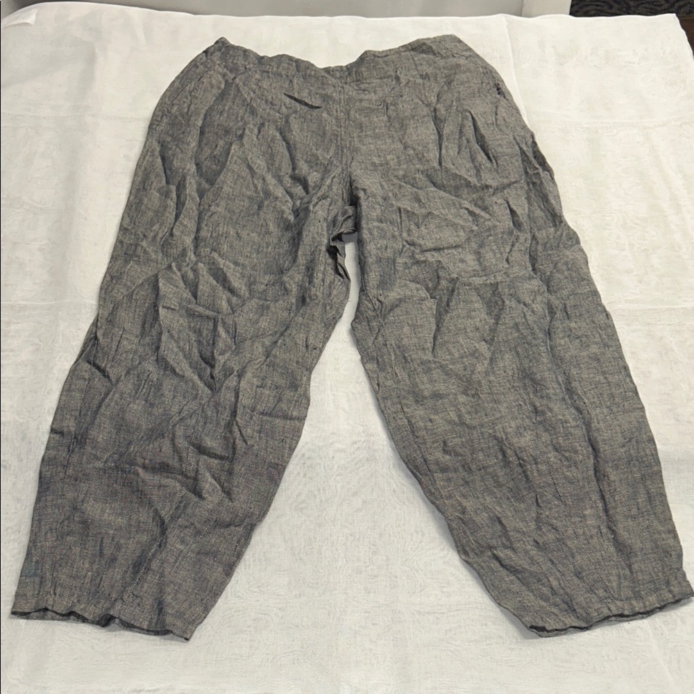 Women's Gray Blue‎ Linen Poetry Cropped Pants Barrel Cut V waist